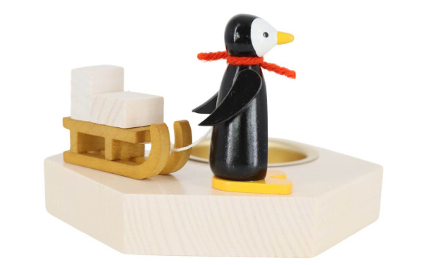 Teelichthalter Pinguin mit Schlitten, 6 cm von Volker Zenker