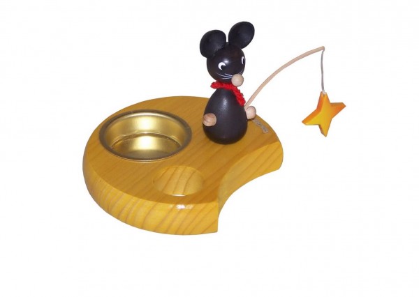 Teelichthalter Maus mit Stern, farbig, 6 cm von Volker Zenker aus Seiffen