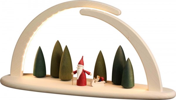 LED candle arch double with Santa Claus with sleigh by Seiffener Volkskunst eG