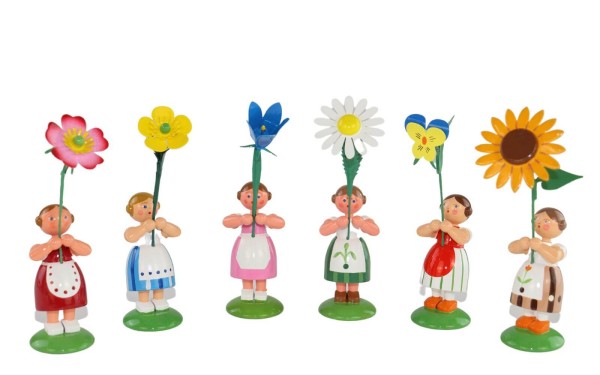 Blumenkinder Sommerblumenmädchen, 6 Stück, 12 cm von Legler Holz- und Drechslerwaren HODREWA