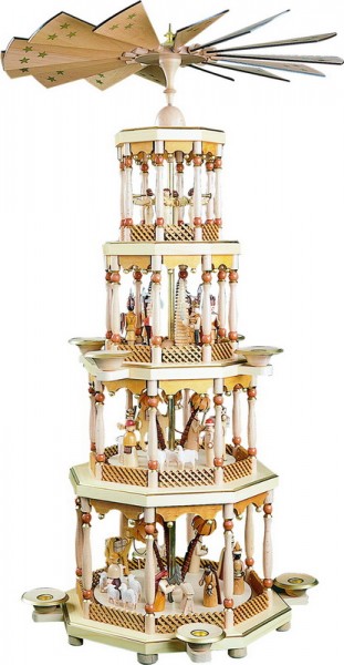 Weihnachtspyramide mit Heiliger Familie, 4 – stöckig, 94 cm von Richard Glässer