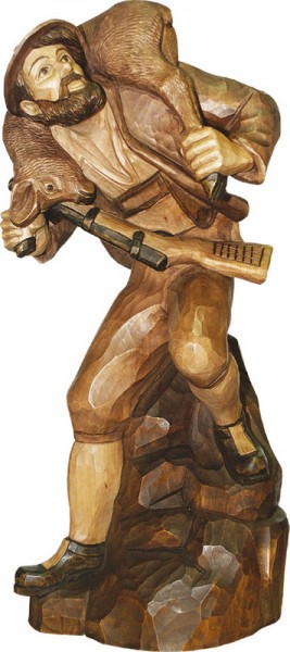 Wilderer mit Reh, gebeizt, geschnitzt, 25 cm