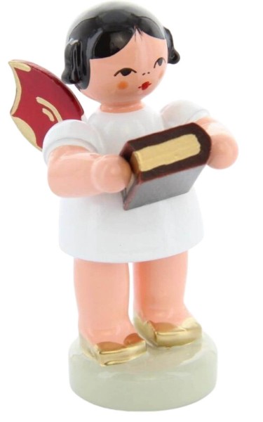 Weihnachtsengel mit Bibel und roten Flügeln von Figurenland Uhlig