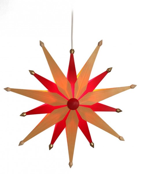 Christmas star, natural and red illuminated by Eckert