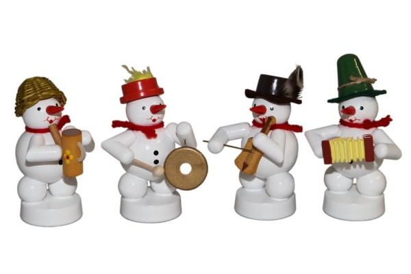Snowman band with watering can, gong, fiddle, concertina by Volker Zenker