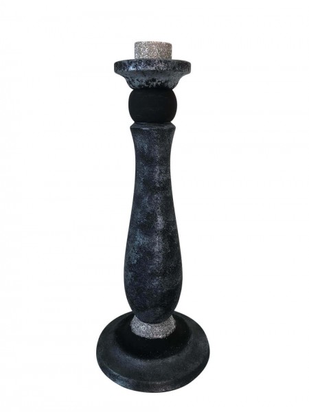 Kerzenständer, schwarz-silber marmoriert, Unikat von Nestler-Seiffen