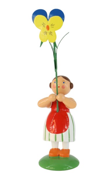 Blumenkind Mädchen mit Stiefmütterchen, 12 cm von Legler Holz- und Drechslerwaren HODREWA