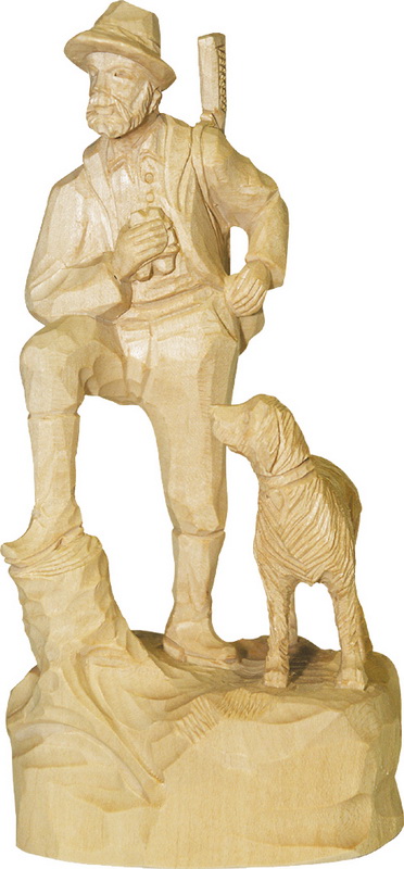 Förster mit Jagdhund, natur, geschnitzt, in verschiedenen Größen