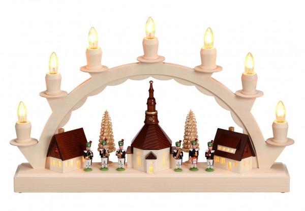 Candle arch Seiffen village with miners' chapel by SEIFFEN.COM