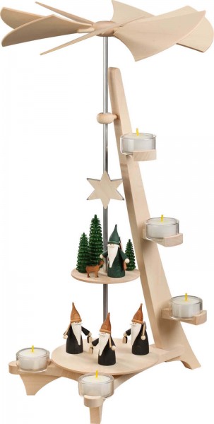 Weihnachtspyramide mit Bergwichtel und Jägerwichtel, L-Form von Seiffener Volkskunst