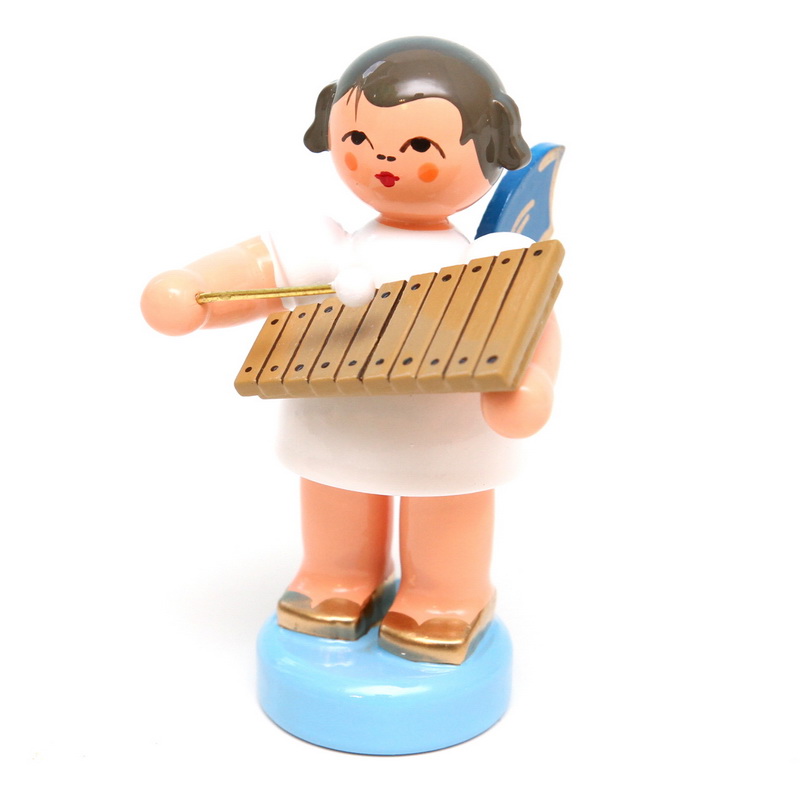 Christmas angel with xylophone and blue wings by Figurenland Uhlig GmbH