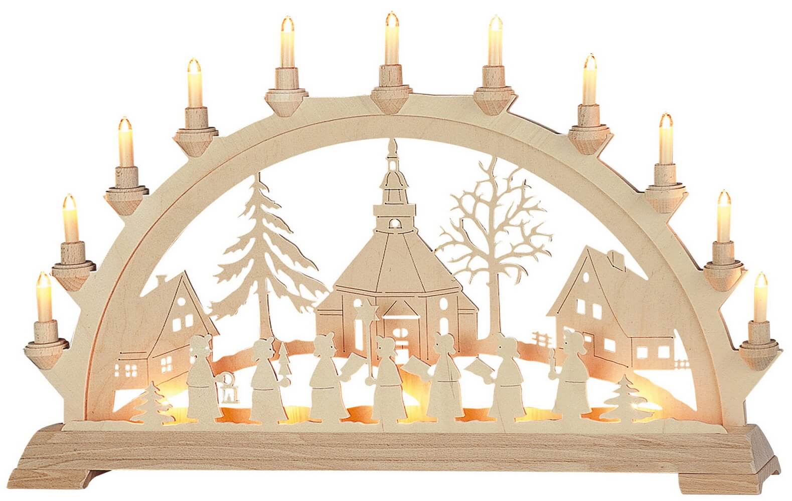 KWO candle arch Seiffen church with Kurrende, electrically illuminated by KWO
