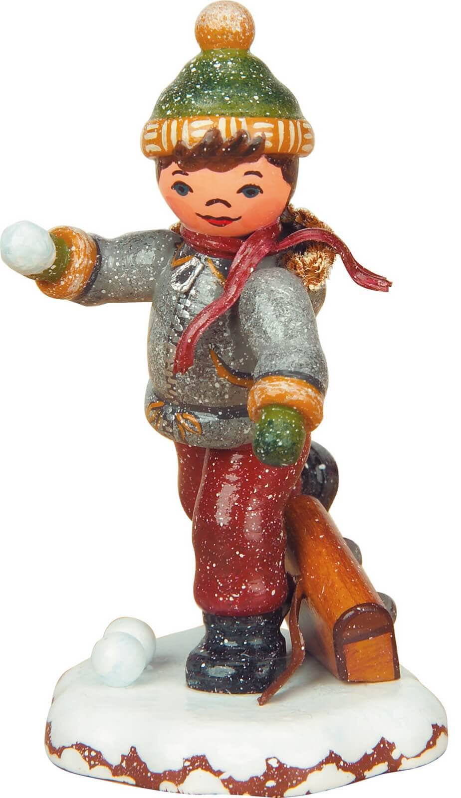Miniature winter child schoolboy, 7.5 cm, colored by Hubrig Volkskunst