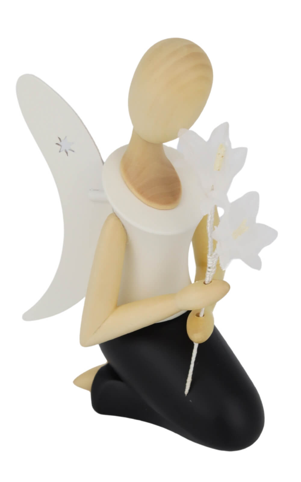 Angel - Sternkopf with bell flower, kneeling, 25 cm by Holzkunst Gahlenz