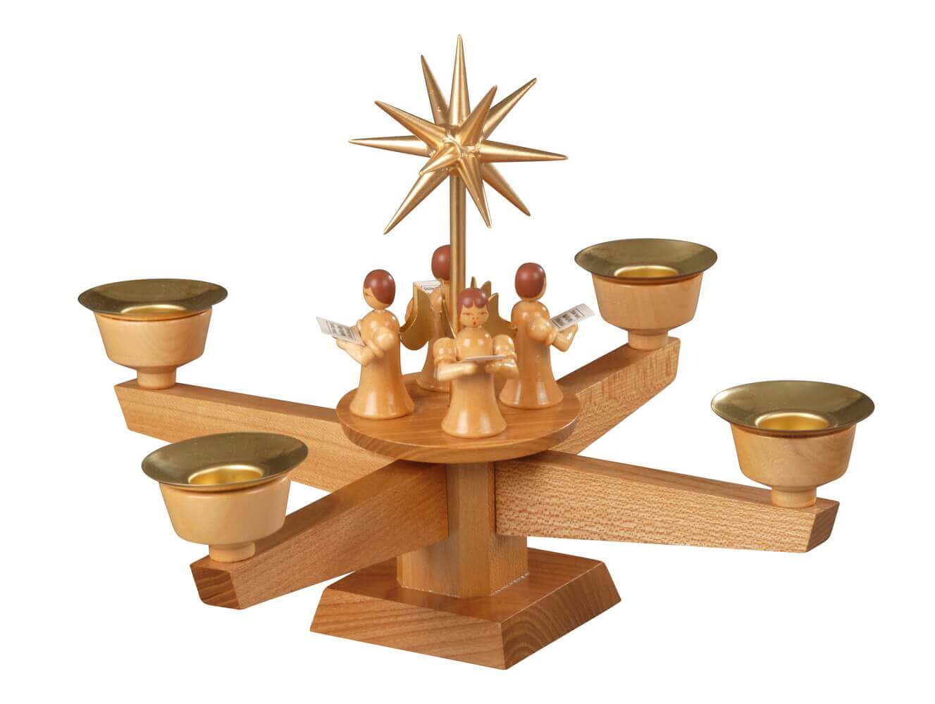 Advent candlestick with angel and star, natural by Albin Preißler