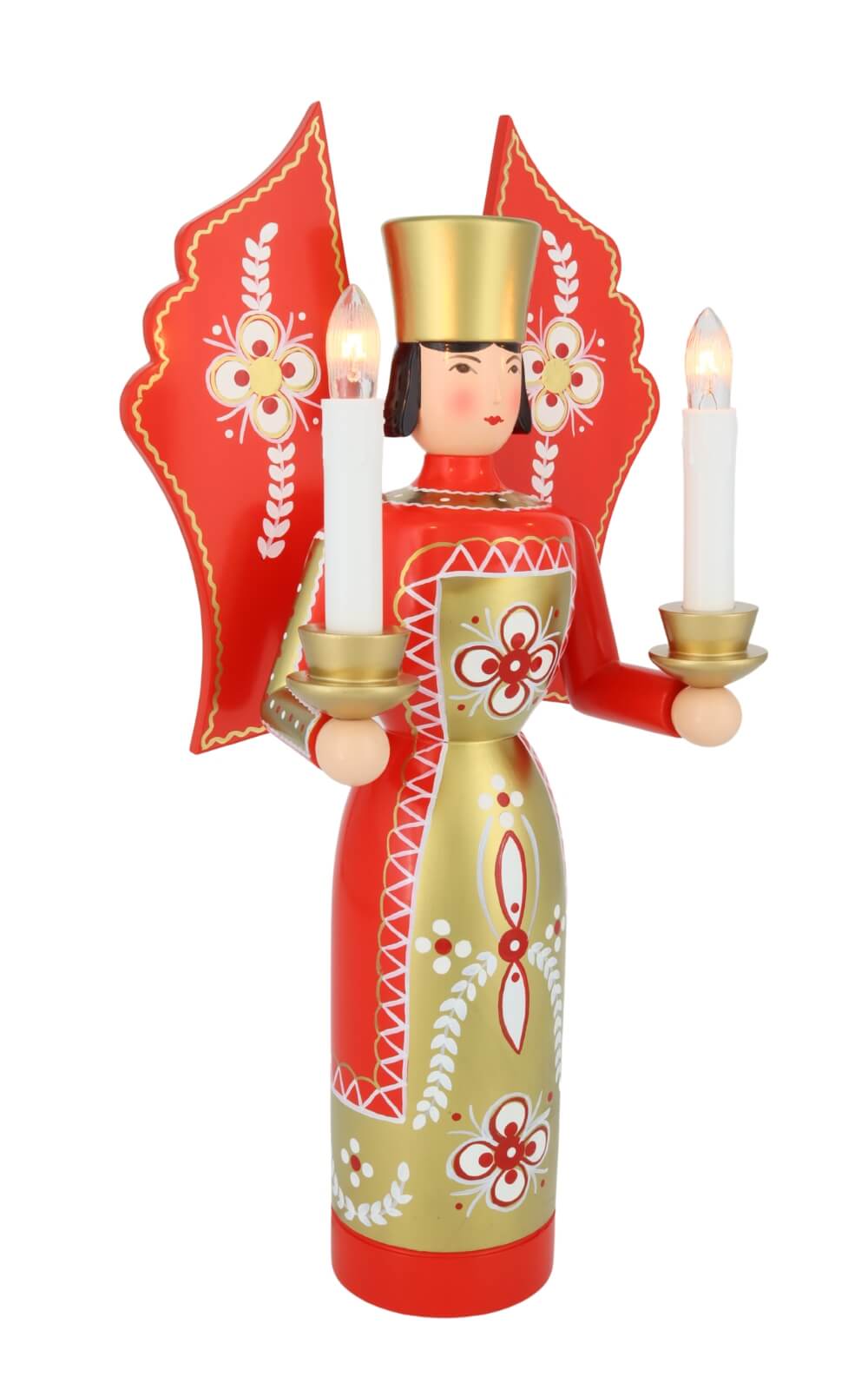 Weihnachtsengel rot - gold, 36 cm, elektrisch beleuchtet von Holzkunst Gahlenz_3