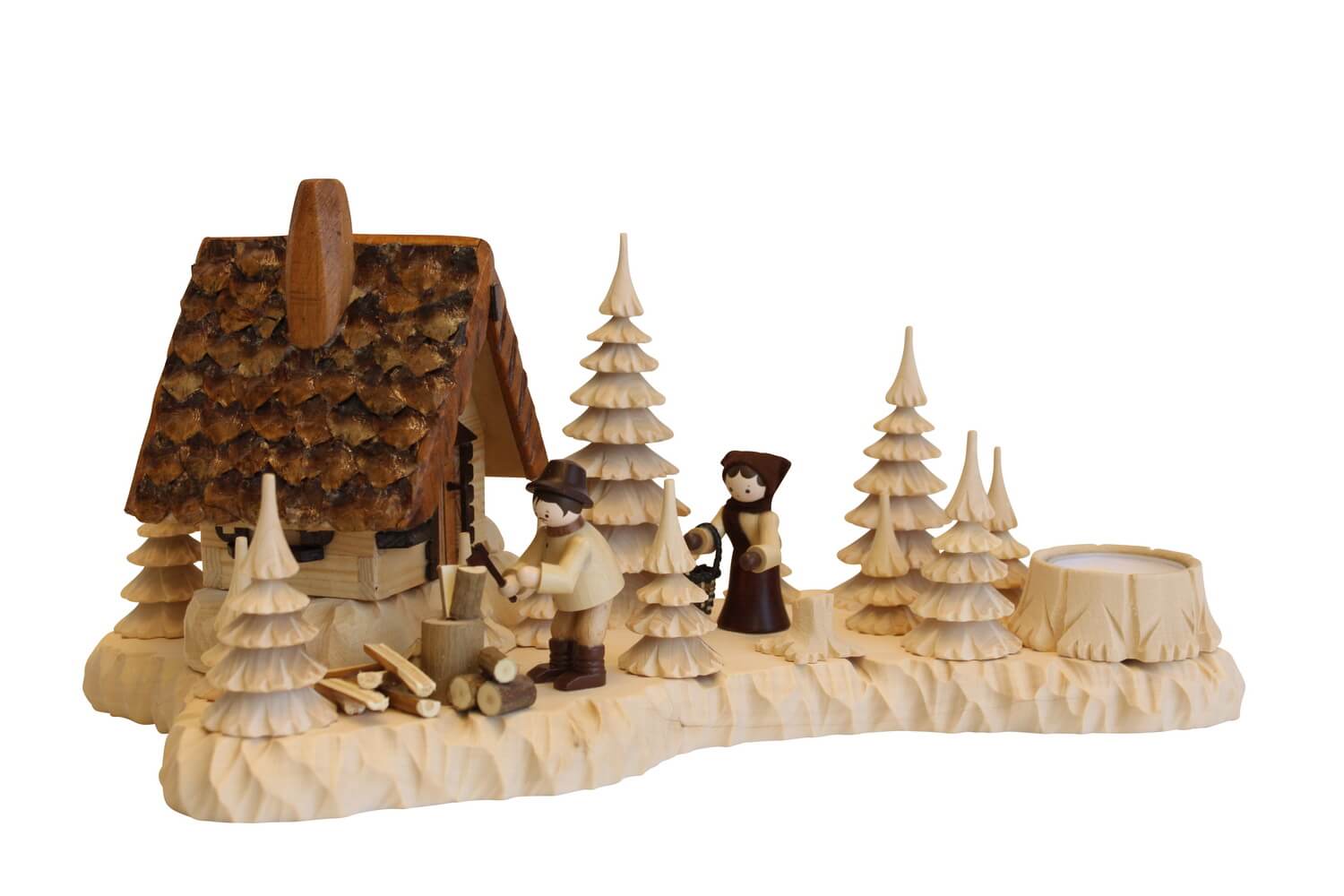 Räucherhaus Wildhüterhütte mit Holzhacker und Frau von A. Lahl_Bild2