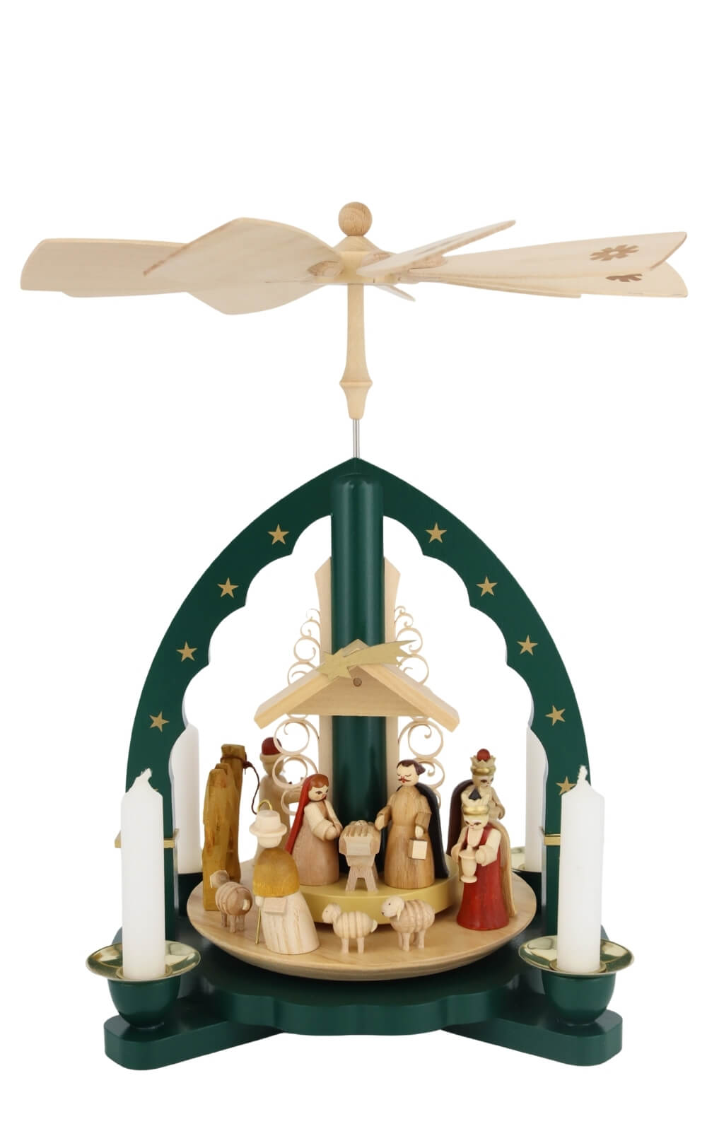 Christmas pyramid Holy Family, green, 27 cm / 10,6 inch by Richard Glässer_1