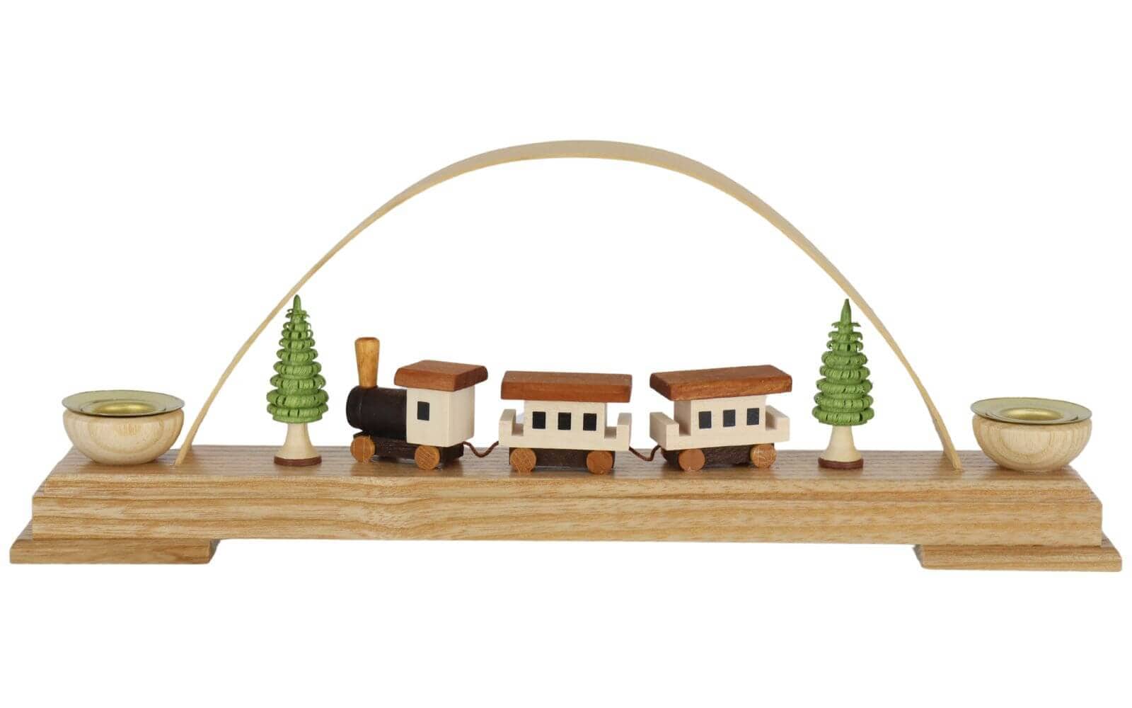 Candle holder mini candle arch with railway, natural, 27 cm, Knuth Neuber