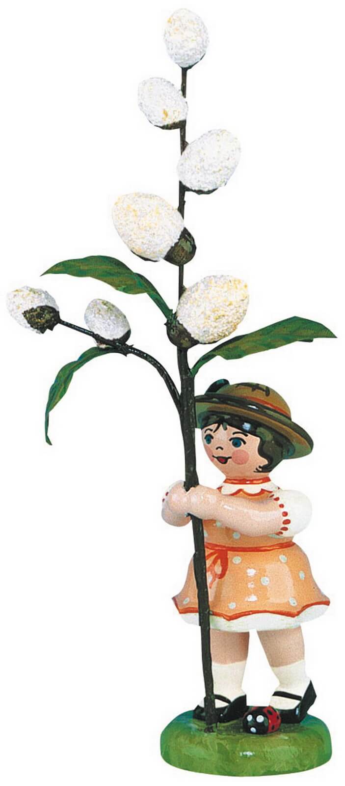 Flower girl with May cat, 11 cm by Hubrig Volkskunst