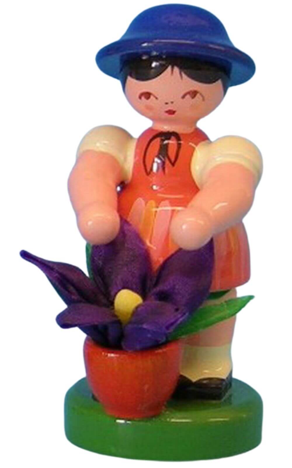 Miniatur Blumenmädchen, orange/blau von Figurenland Uhlig GmbH