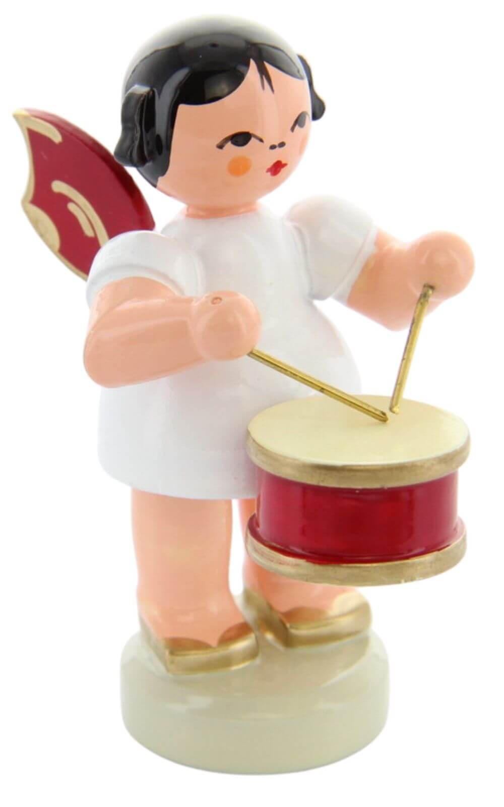 Christmas angel standing with drum and red wings by Figurenland Uhlig GmbH