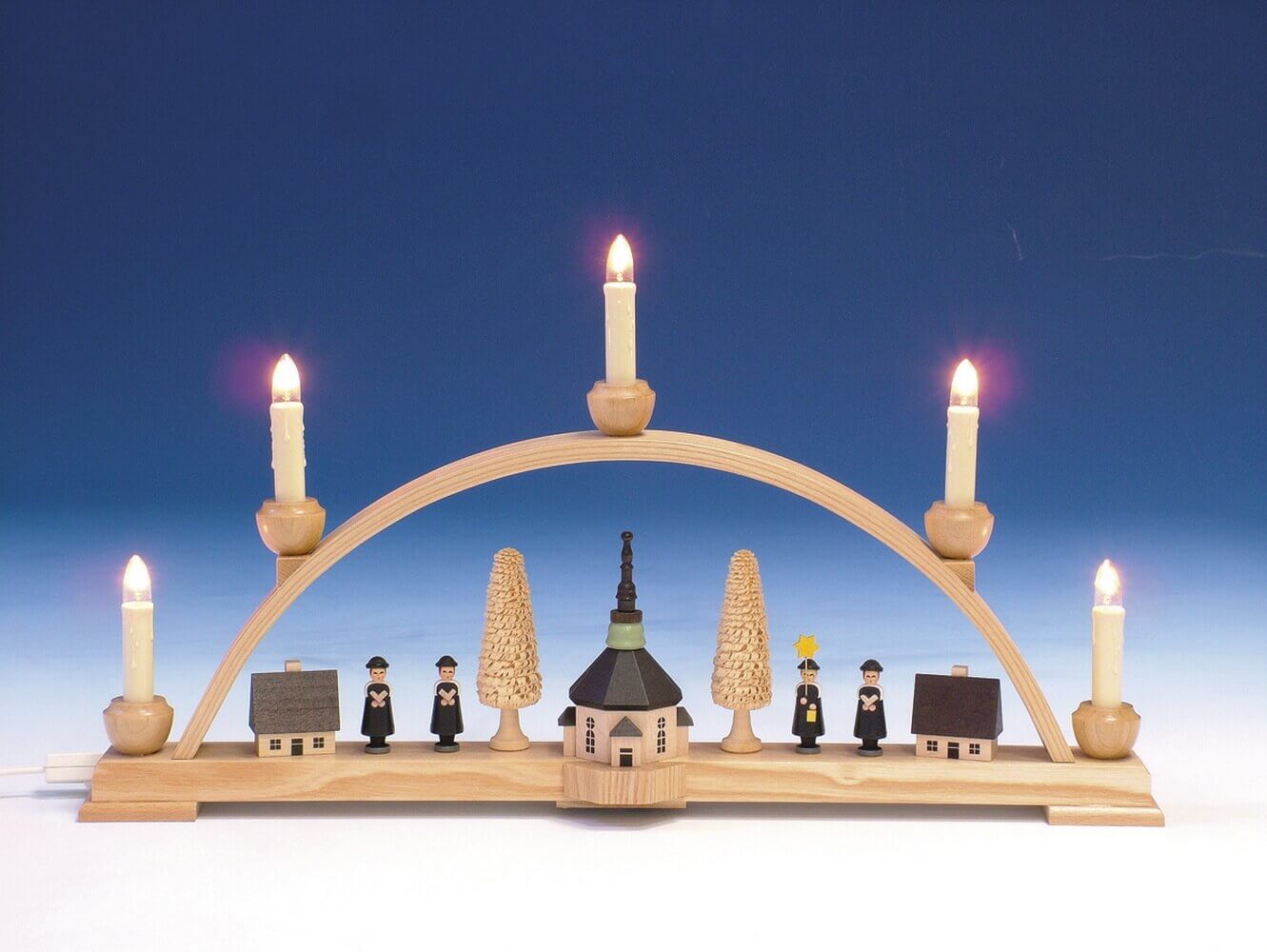 Candle arch with Seiffen church, colored, 53 cm by Knuth Neuber_2