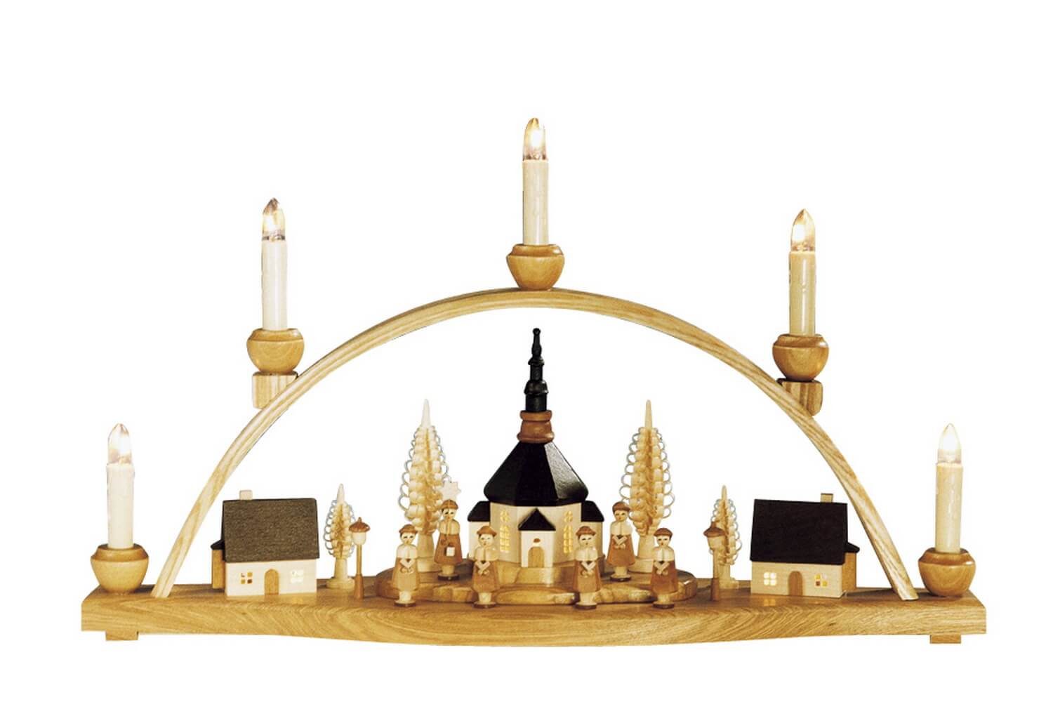 LED Schwibbogen Seiffener Kirche mit beleuchteten Häusern, 54 cm von Knuth Neuber_1