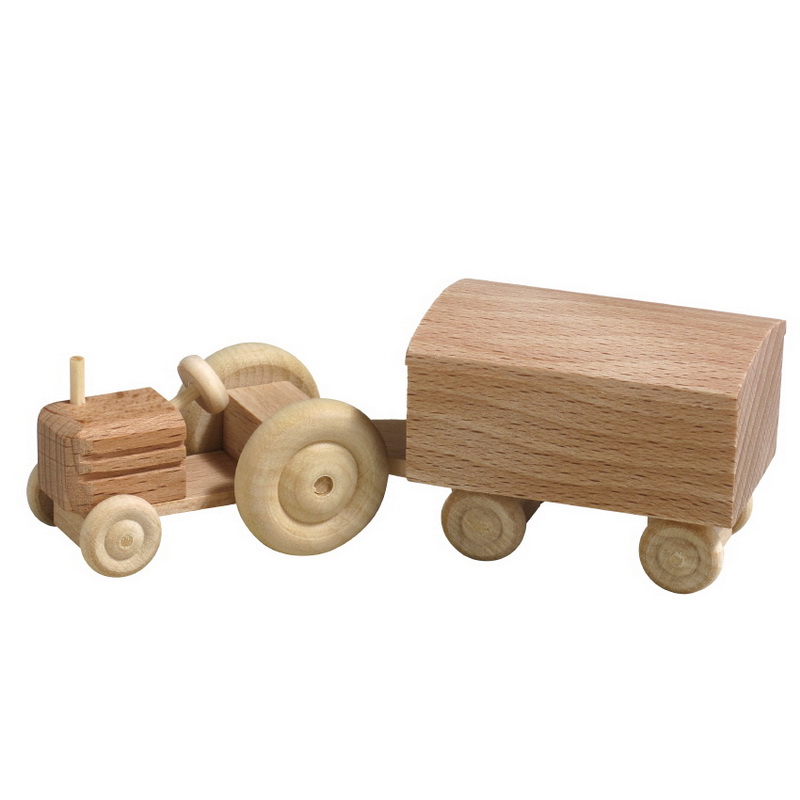 Wooden car - Tractor with box trailer, natural by Robbi Weber