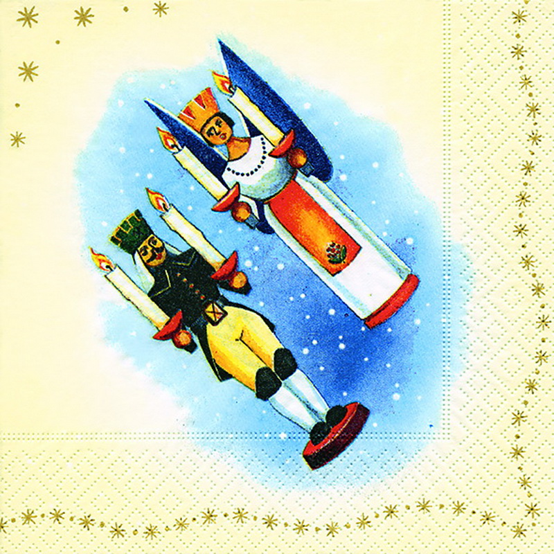 Christmas napkins with angel and miner motif