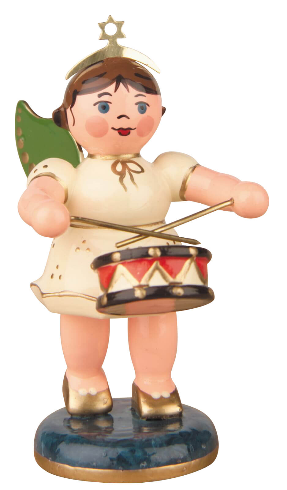 Miniature Christmas angel with drum, 7 cm, colored by Hubrig Volkskunst