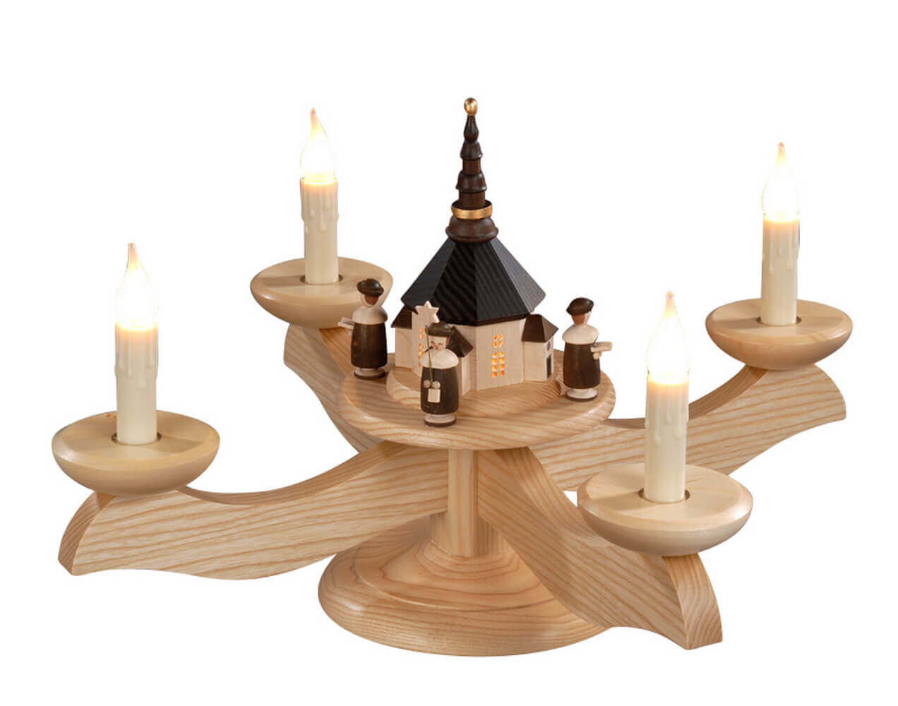Advent candlestick Seiffen church and Kurrende, electrically illuminated by Albin Preißler