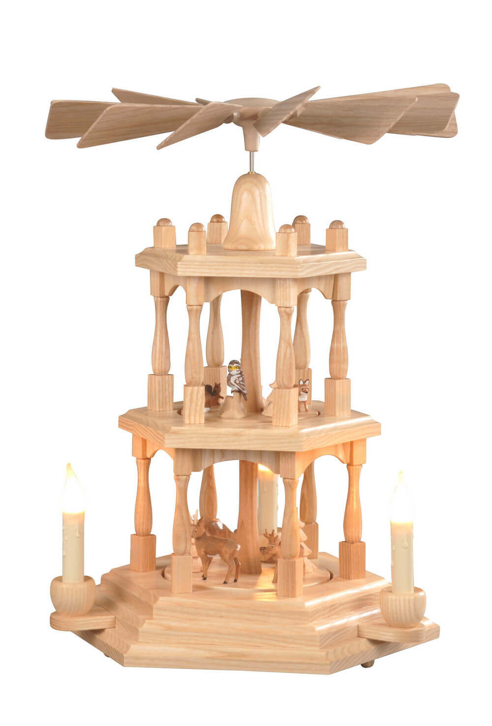 Christmas pyramid with colorful forest animals, nature, 3-tier, 41 cm, electric by Albin Preißler_1