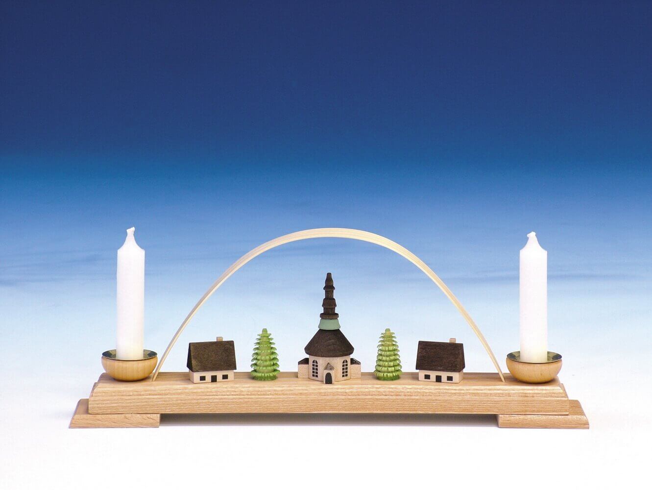 Candle holder mini candle arch with Seiffen church, 27 cm by Knuth Neuber_1