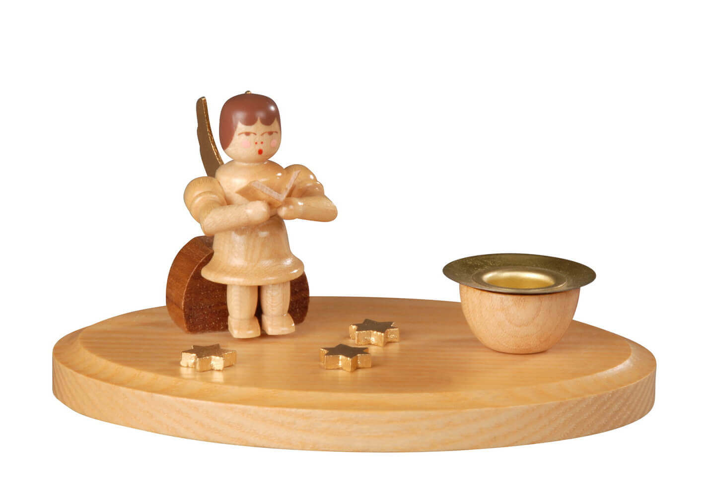 Candle holder seated angel with hymn book, nature, 11 cm by Albin Preißler