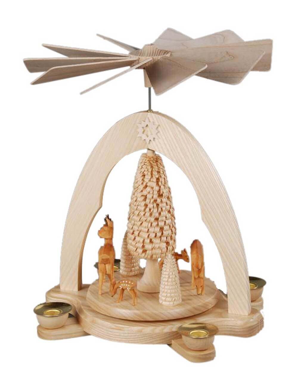 Weihnachtspyramide mit geschnitzter Rehgruppe, natur, 28 cm von Albin Preißler