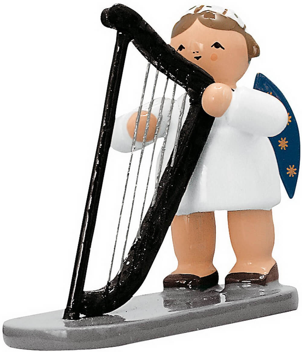 Miniature Christmas angel with harp, 5 cm, colored by KWO