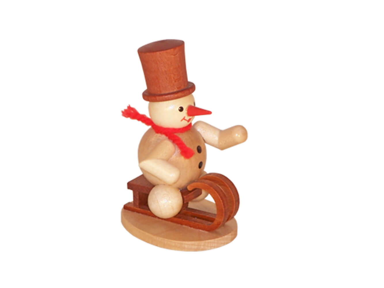 Miniature snowman sledge driver, natural, 8 cm by Ralf Zenker