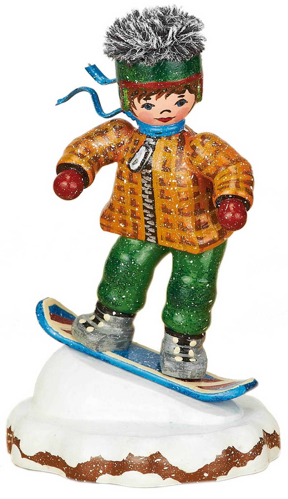 Miniature winter child snowboarder by Hubrig Volkskunst