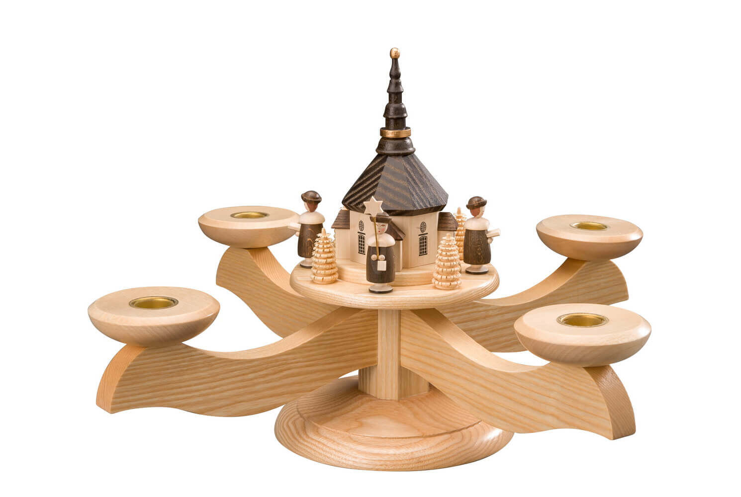 Advent candlestick with Seiffen church and Kurrende, natural by Albin Preißler