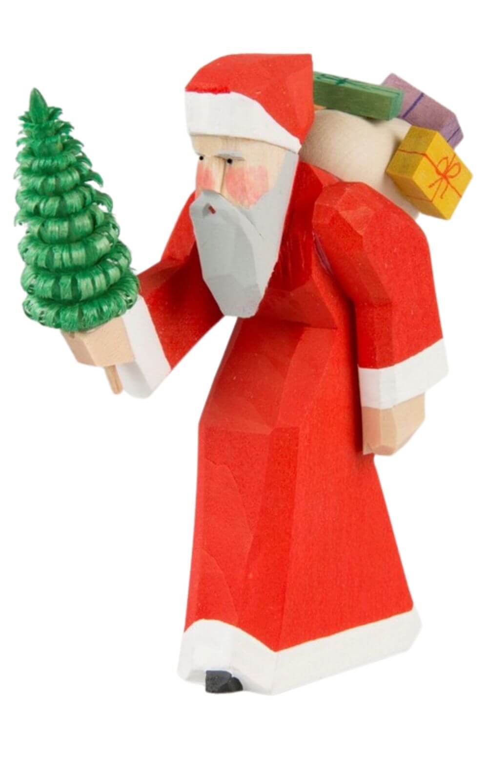 Wood carving Santa Claus with tree, 11 cm by Bettina Franke