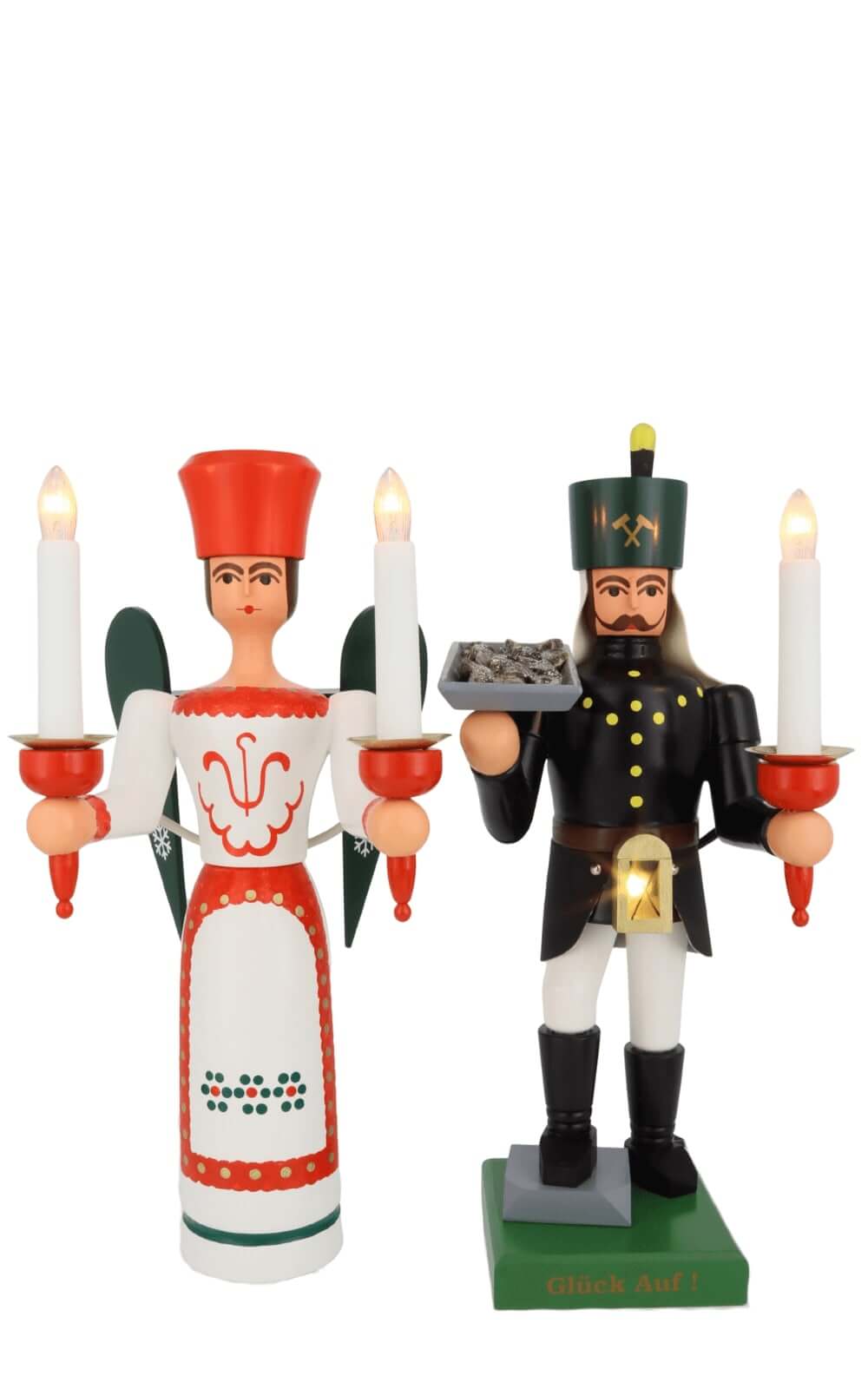 Angel and miner, 34 cm / 13,4 inch with ore bowl and belly lamp, electrically illuminated by SEIFFEN.COM_1
