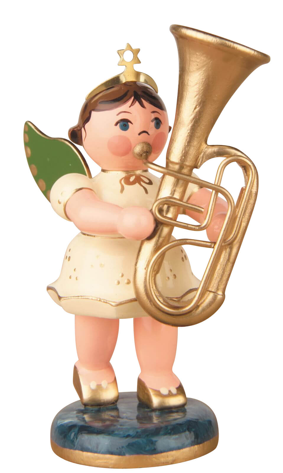 Miniature Christmas angel with tuba, 7 cm by Hubrig Volkskunst