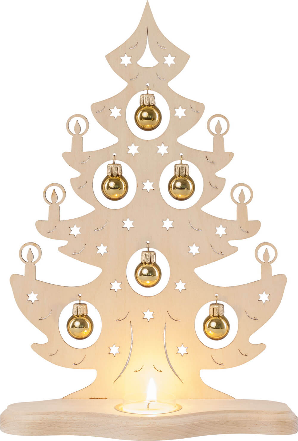 Teelichthalter Weihnachtsbaum mit goldenen Kugeln von Weigla