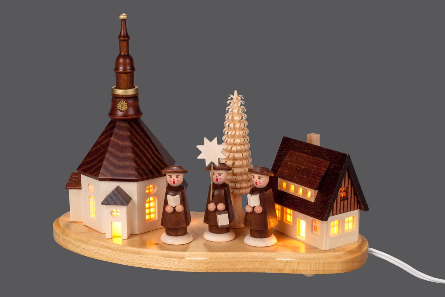 Pedestal Seiffen village with Kurrende, electrically illuminated by SEIFFEN.COM_3