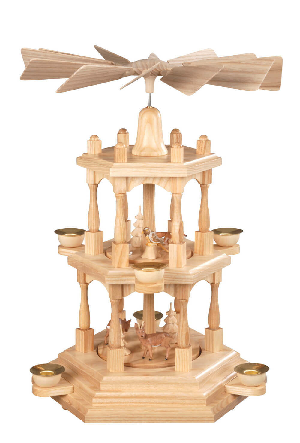 Christmas pyramid with deer, natural, 3-storey, 41 cm by Albin Preißler