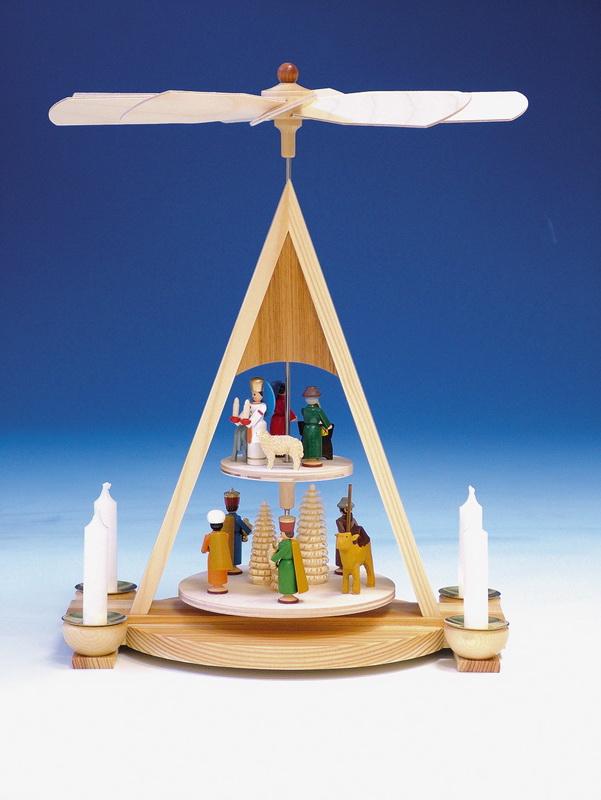 Weihnachtspyramide mit Geburt, bunt, 2 - stöckig von Knuth Neuber