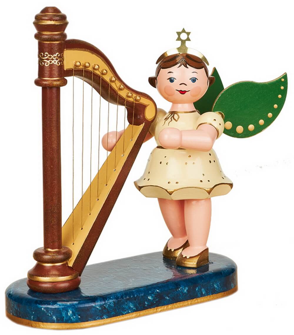 Christmas angel with harp, 16 cm by Hubrig Volkskunst