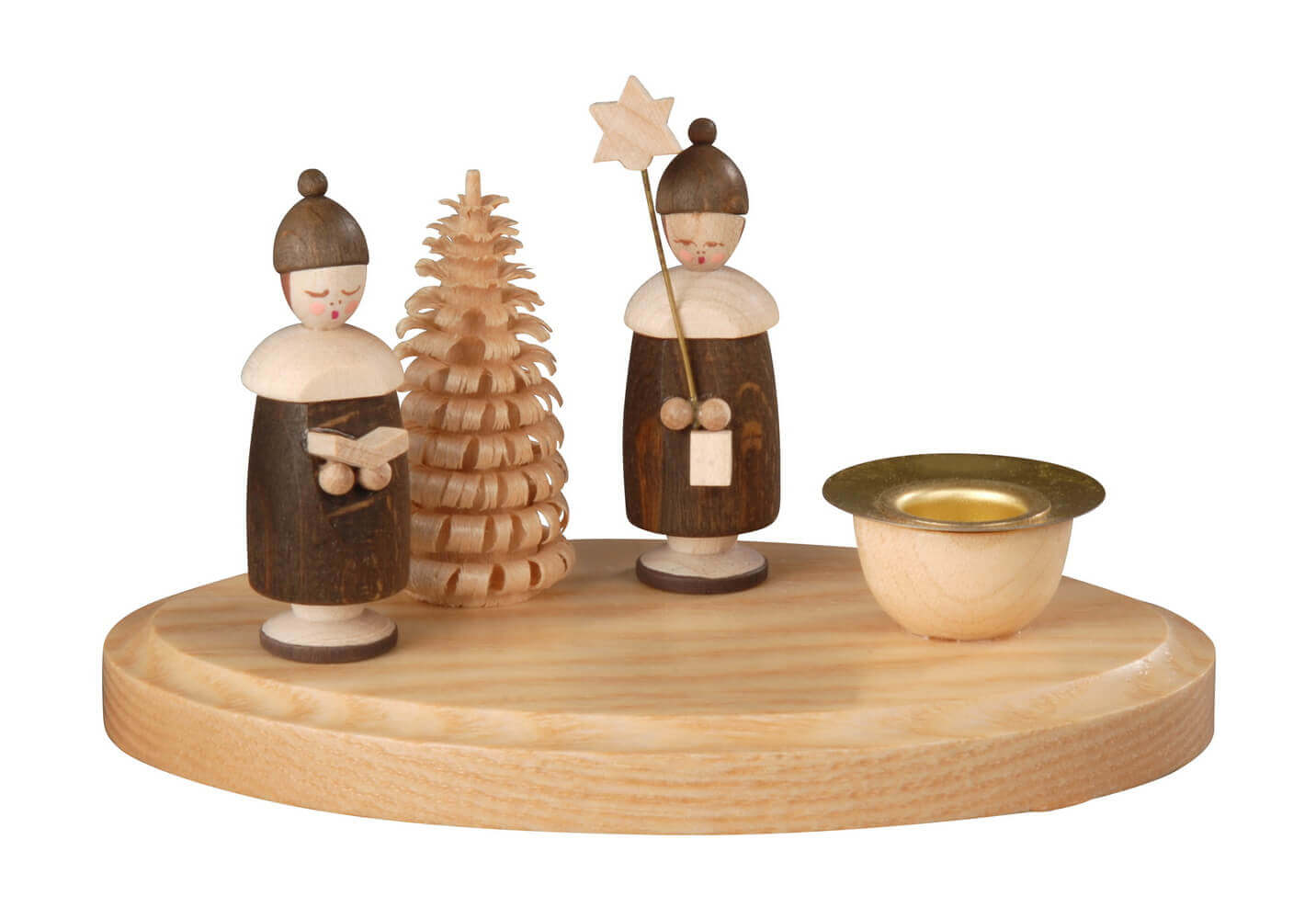 Kerzenhalter mit Kurrendefiguren und Bäumchen, 11 cm, natur von Albin Preißler