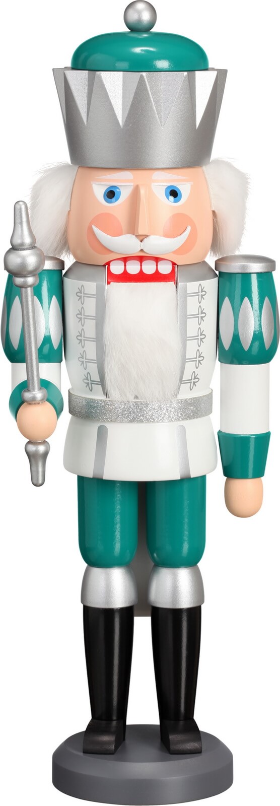 Nussknacker König weiß-silber-minttürkis, 40 cm von Seiffener Volkskunst eG